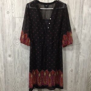 Mossimo Boho Sheer Paisley Border Print Button Front Dress XS